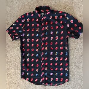 The Rolling Stones Button Down Black Iconic All over Multi Tongue Black Size M